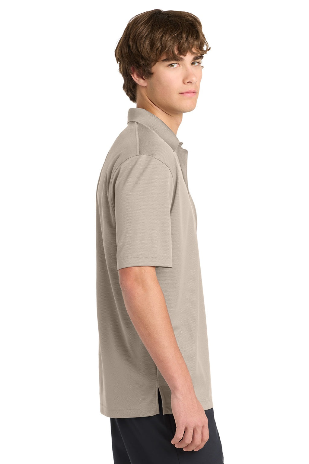 Sport-Tek K469/TK469 Mens Dri-Mesh Moisture Wicking Short Sleeve Polo Shirt Sandstone Model Side