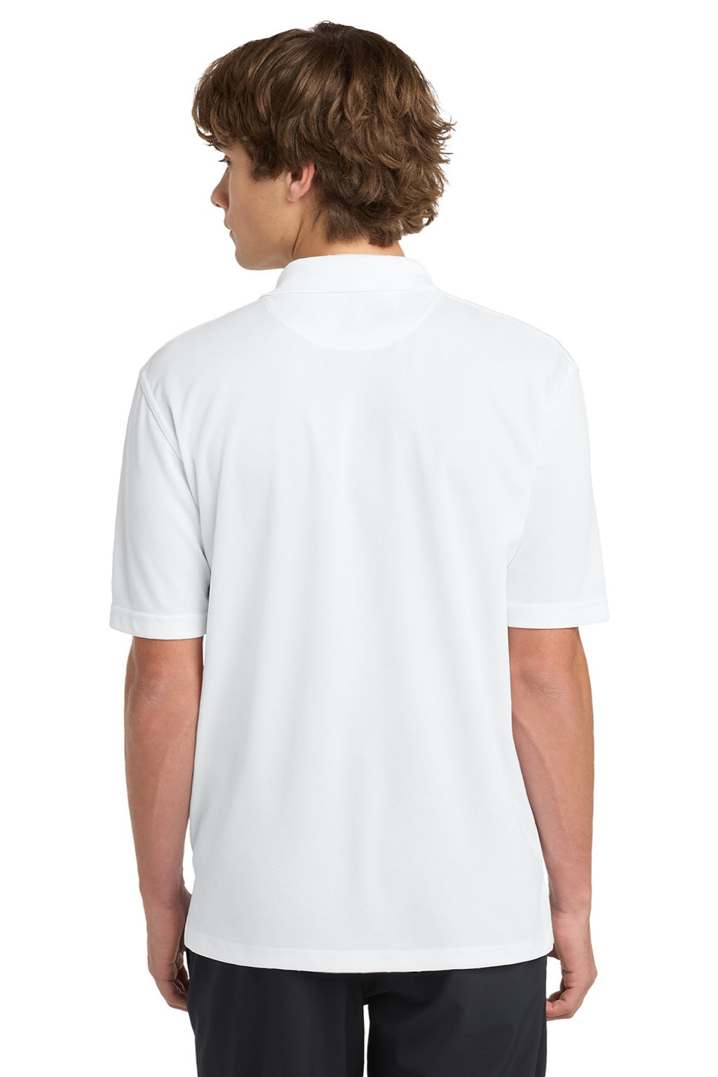 Sport-Tek K469/TK469 Mens Dri-Mesh Moisture Wicking Short Sleeve Polo Shirt White Model Back