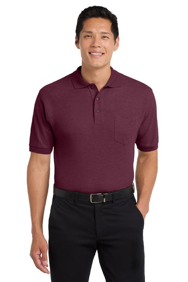 Port Authority K500P/TLK500P Mens Silk Touch Wrinkle Resistant Short Sleeve Polo Shirt w/ Pocket Burgundy Model Front