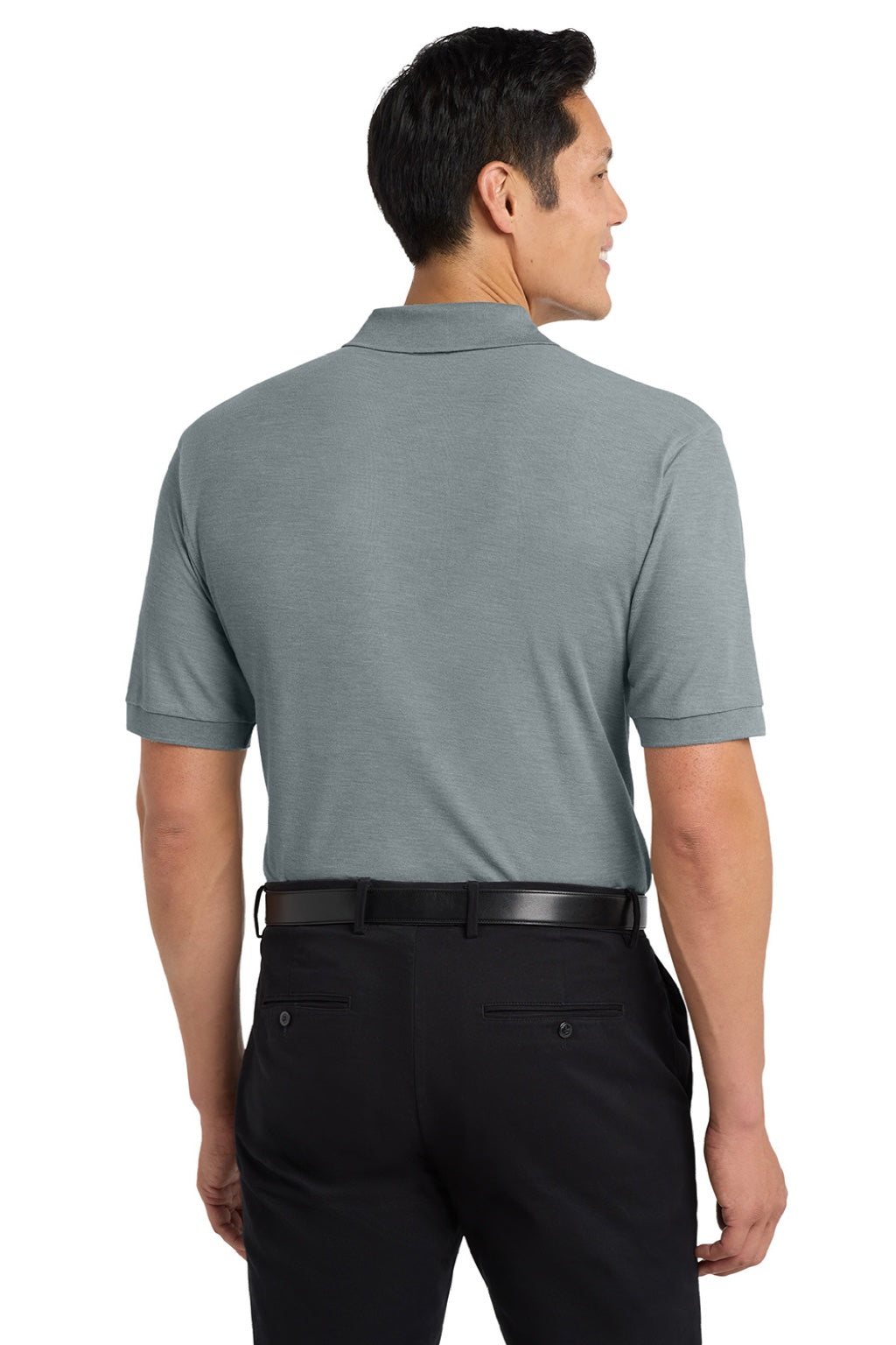 Port Authority K500P/TLK500P Mens Silk Touch Wrinkle Resistant Short Sleeve Polo Shirt w/ Pocket Cool Grey Model Back