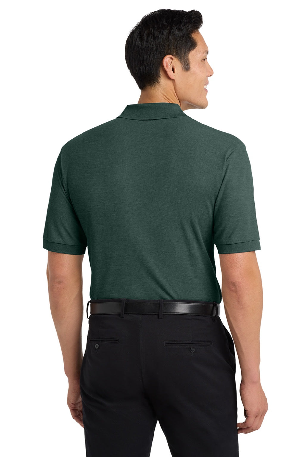 Port Authority K500P/TLK500P Mens Silk Touch Wrinkle Resistant Short Sleeve Polo Shirt w/ Pocket Dark Green Model Back