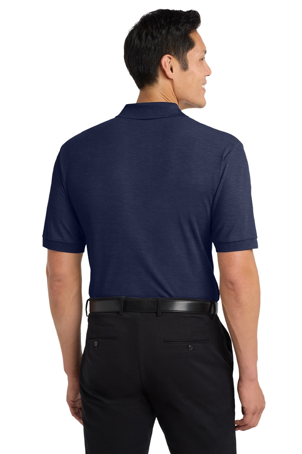 Port Authority K500P/TLK500P Mens Silk Touch Wrinkle Resistant Short Sleeve Polo Shirt w/ Pocket Navy Blue Model Back