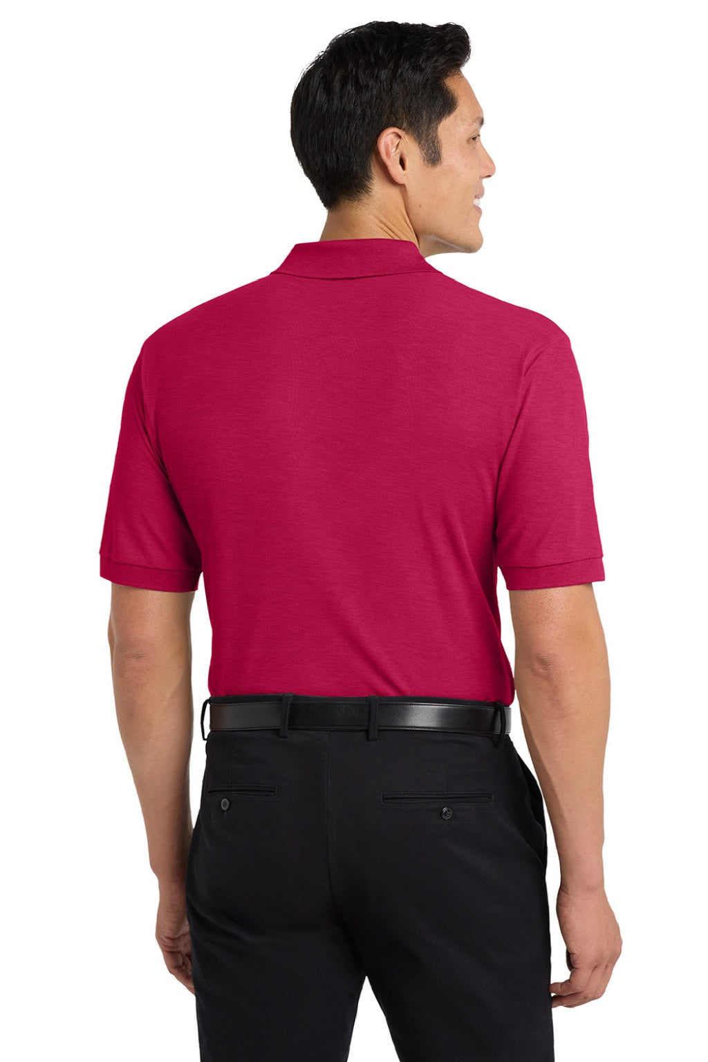Port Authority K500P/TLK500P Mens Silk Touch Wrinkle Resistant Short Sleeve Polo Shirt w/ Pocket Red Model Back