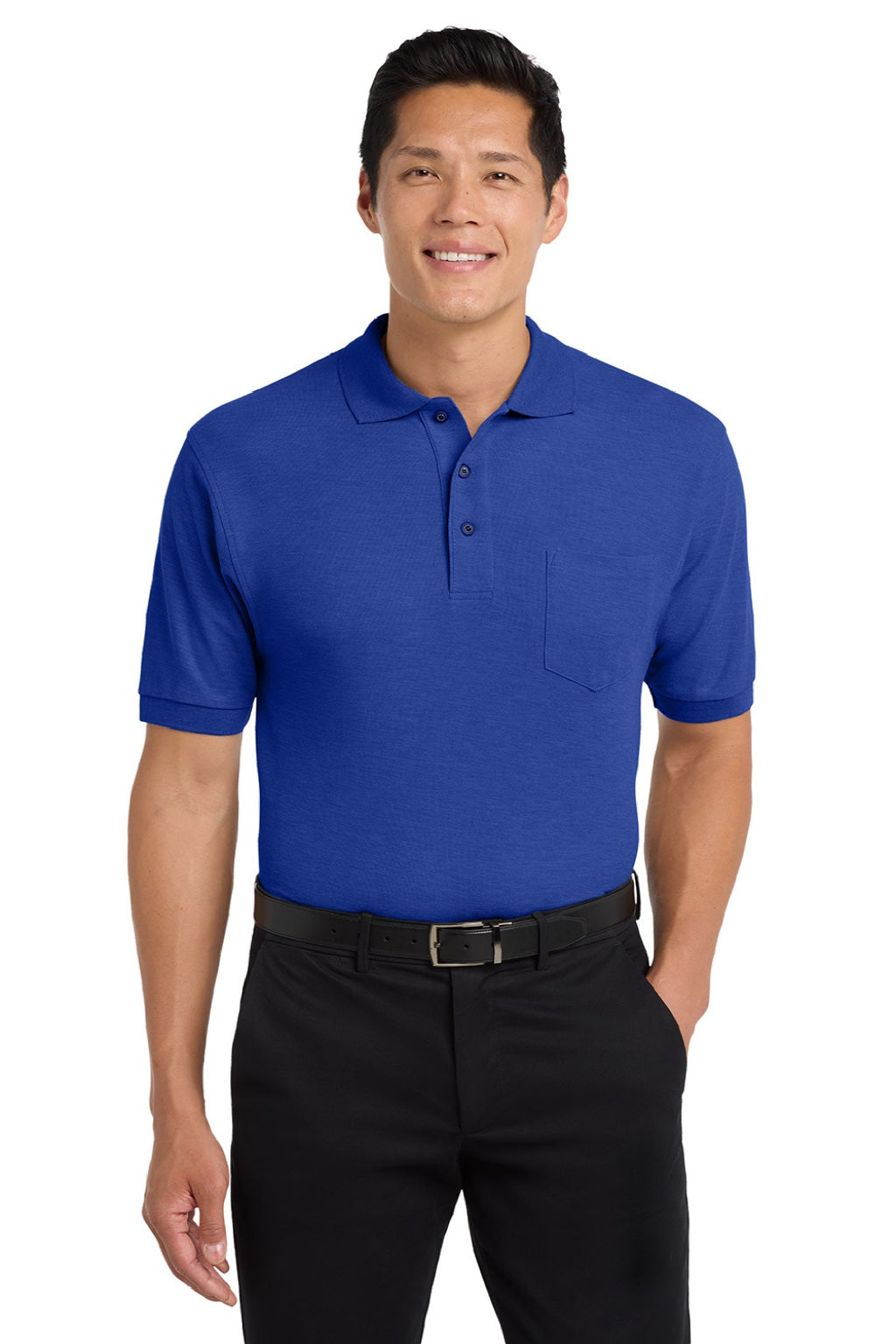 Port Authority K500P/TLK500P Mens Silk Touch Wrinkle Resistant Short Sleeve Polo Shirt w/ Pocket Royal Blue Model Front