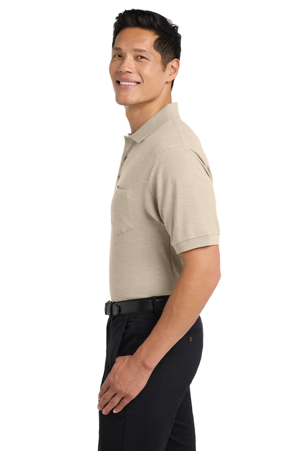 Port Authority K500P/TLK500P Mens Silk Touch Wrinkle Resistant Short Sleeve Polo Shirt w/ Pocket Stone Model Side