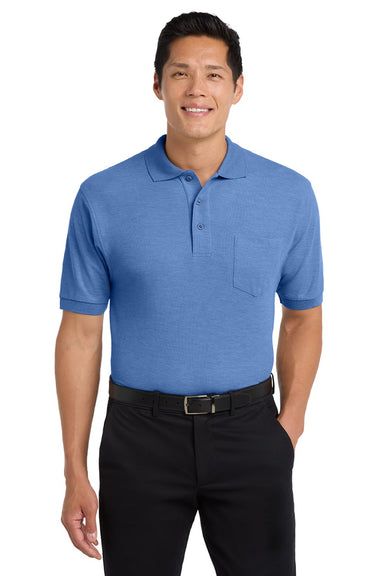 Port Authority K500P/TLK500P Mens Silk Touch Wrinkle Resistant Short Sleeve Polo Shirt w/ Pocket Ultramarine Blue Model Front