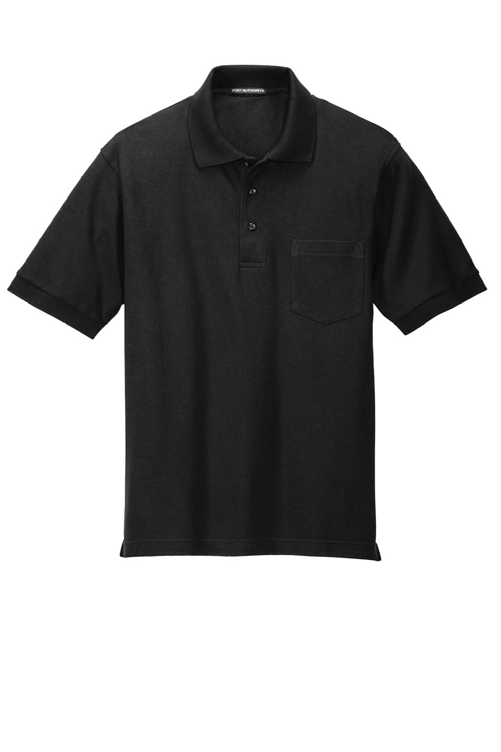 Port Authority K500P/TLK500P Mens Silk Touch Wrinkle Resistant Short Sleeve Polo Shirt w/ Pocket Black Flat Front