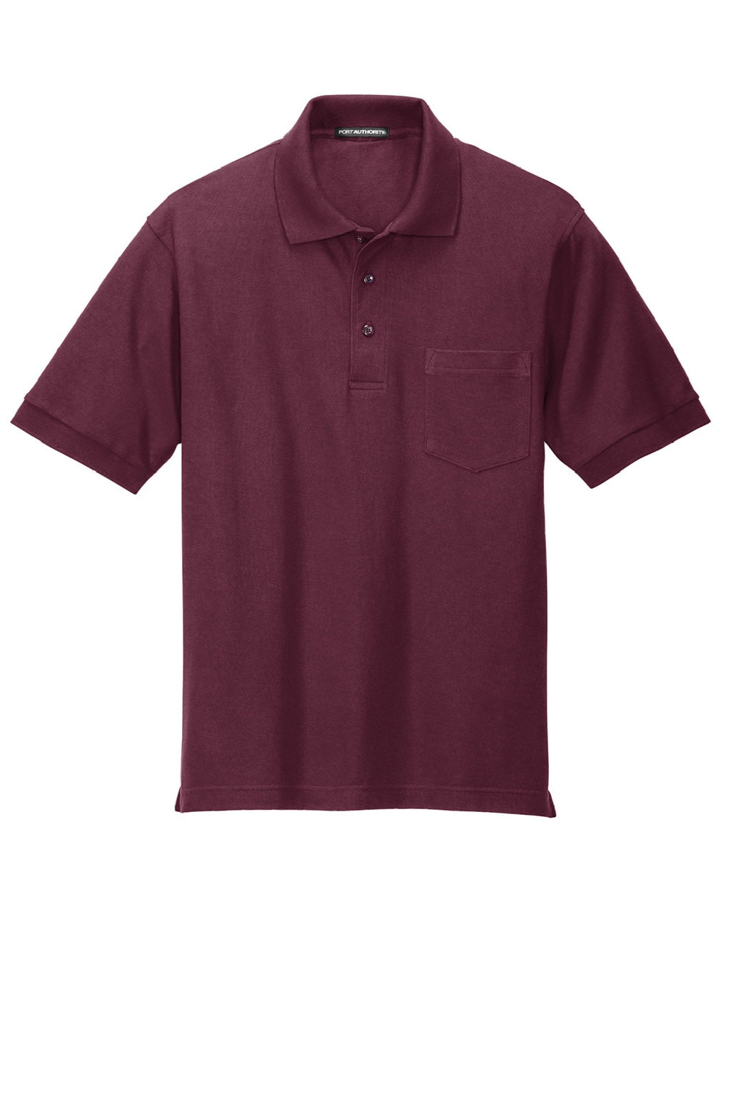 Port Authority K500P/TLK500P Mens Silk Touch Wrinkle Resistant Short Sleeve Polo Shirt w/ Pocket Burgundy Flat Front
