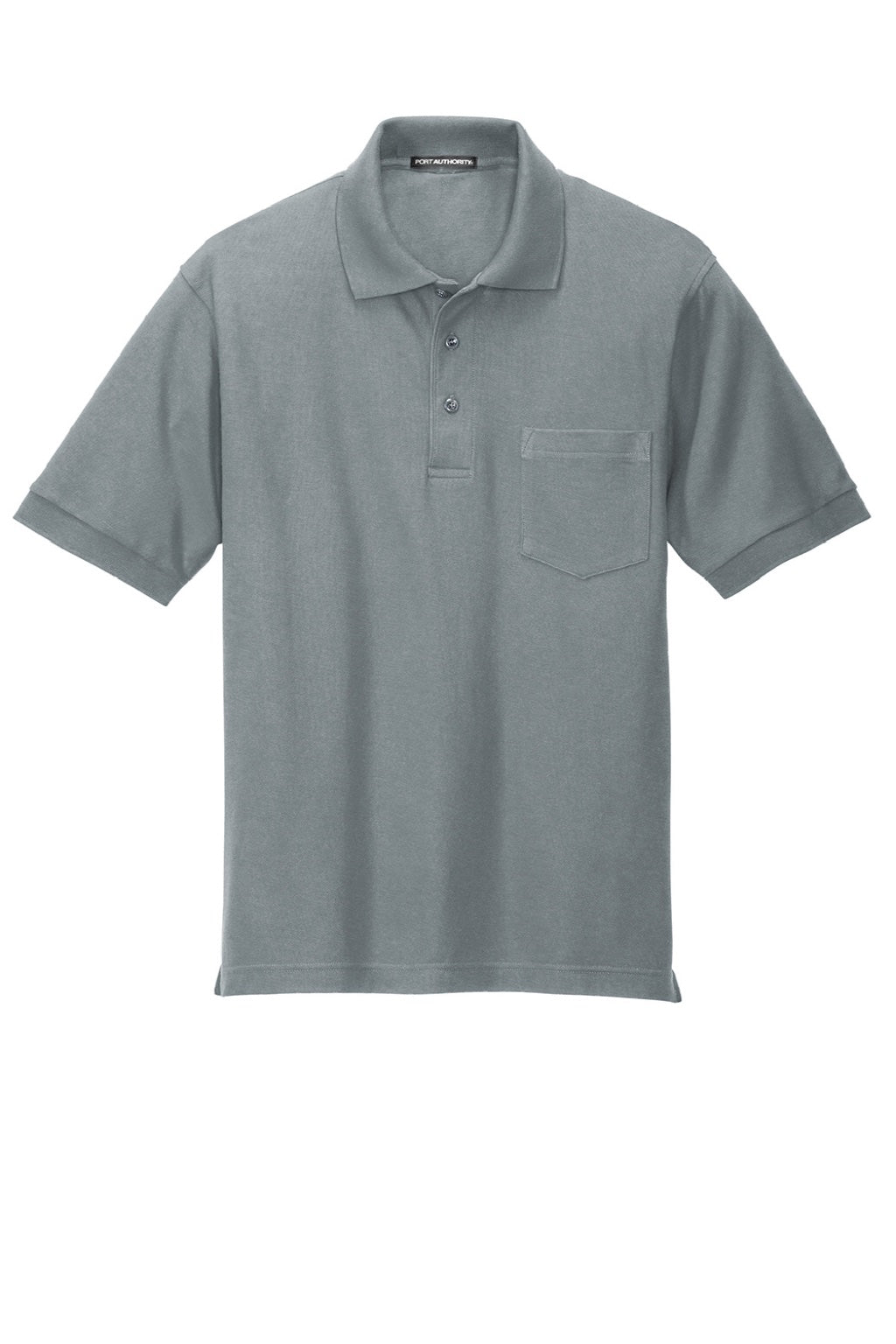 Port Authority K500P/TLK500P Mens Silk Touch Wrinkle Resistant Short Sleeve Polo Shirt w/ Pocket Cool Grey Flat Front