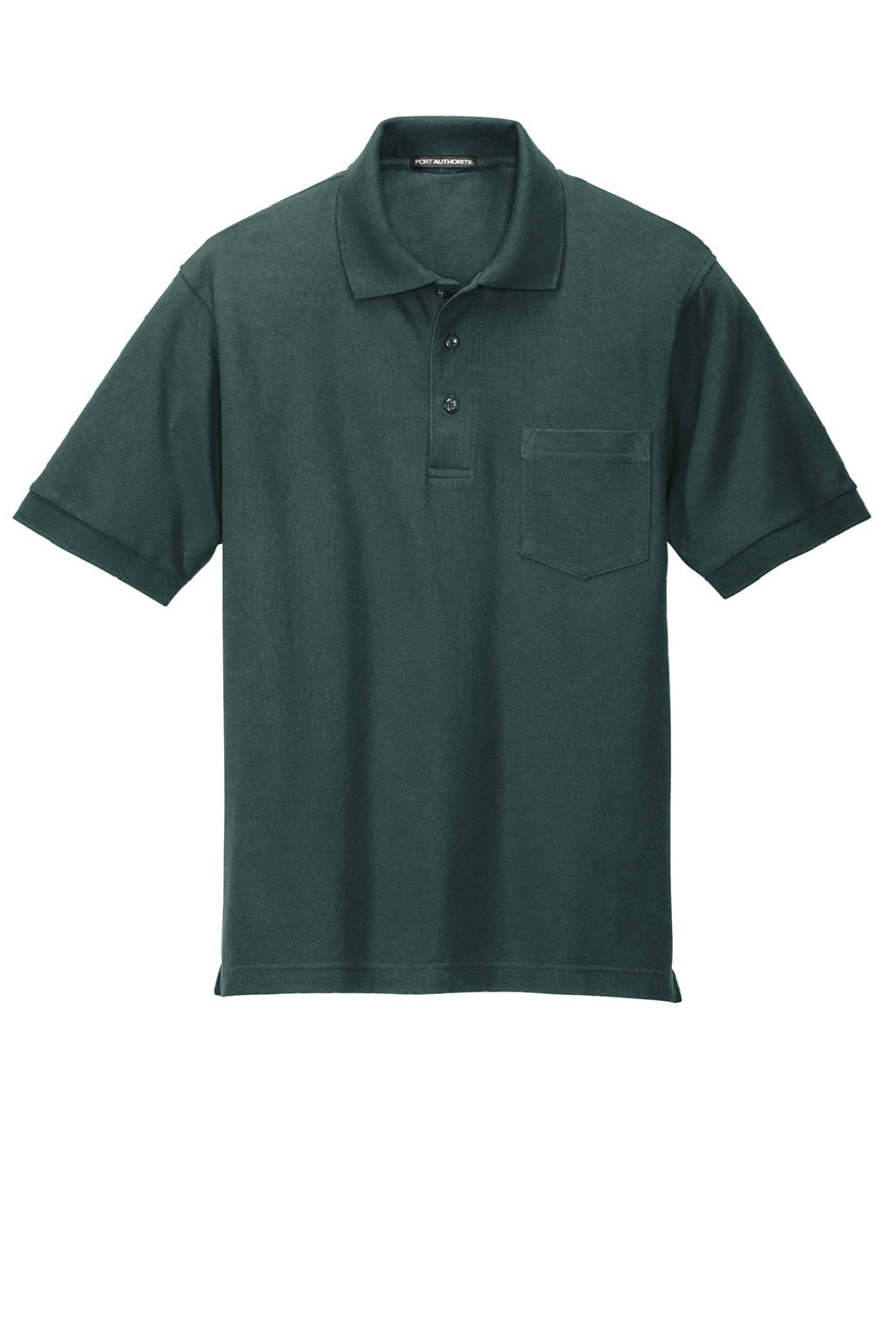 Port Authority K500P/TLK500P Mens Silk Touch Wrinkle Resistant Short Sleeve Polo Shirt w/ Pocket Dark Green Flat Front