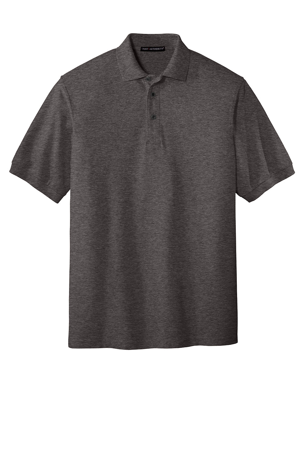 Port Authority K500/TLK500/K500ES Mens Silk Touch Wrinkle Resistant Short Sleeve Polo Shirt Heather Charcoal Grey Flat Front