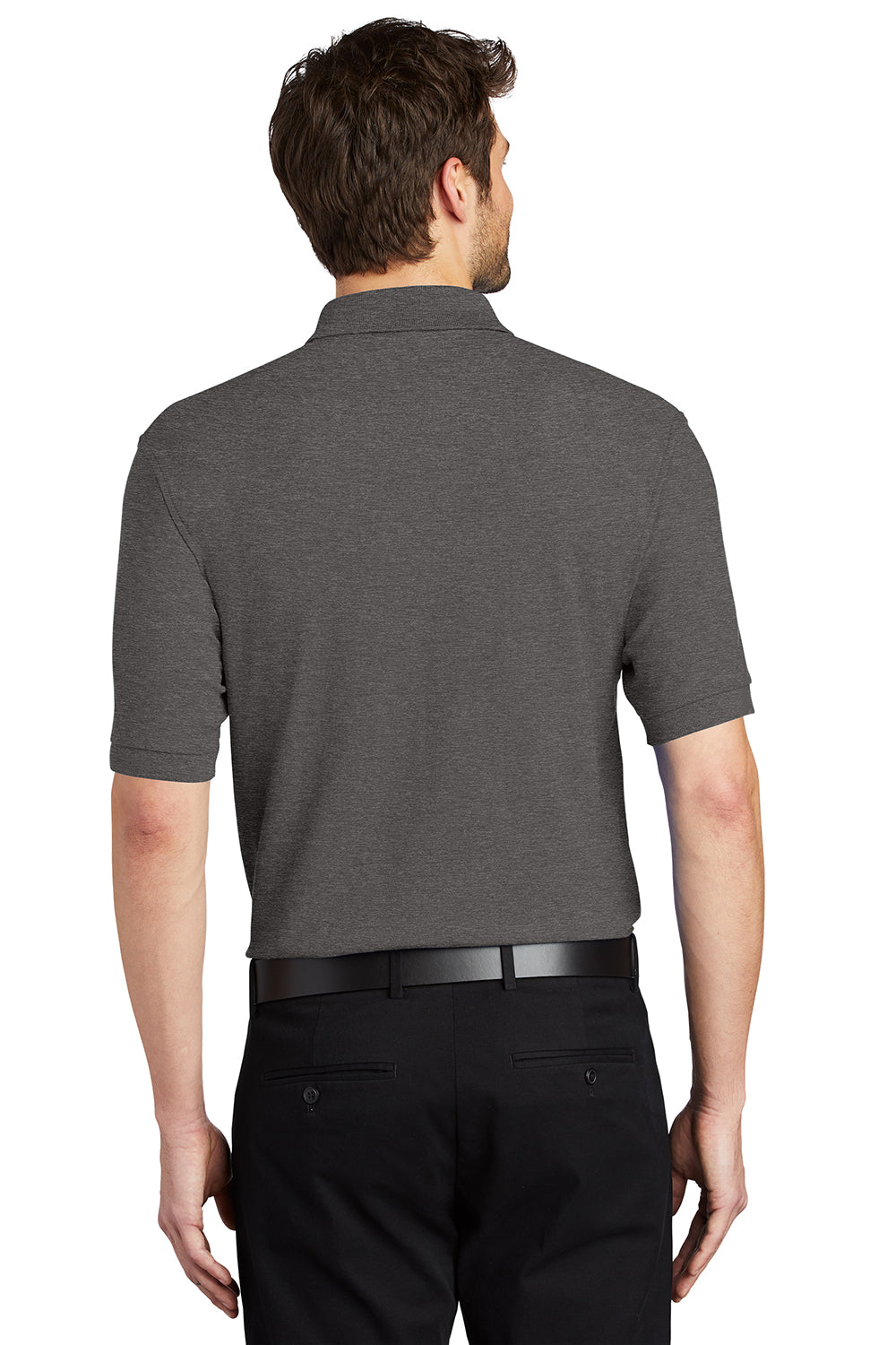 Port Authority K500/TLK500/K500ES Mens Silk Touch Wrinkle Resistant Short Sleeve Polo Shirt Heather Charcoal Grey Model Back