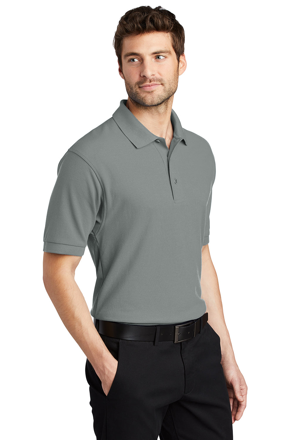 Port Authority K500/TLK500/K500ES Mens Silk Touch Wrinkle Resistant Short Sleeve Polo Shirt Cool Grey Model 3q