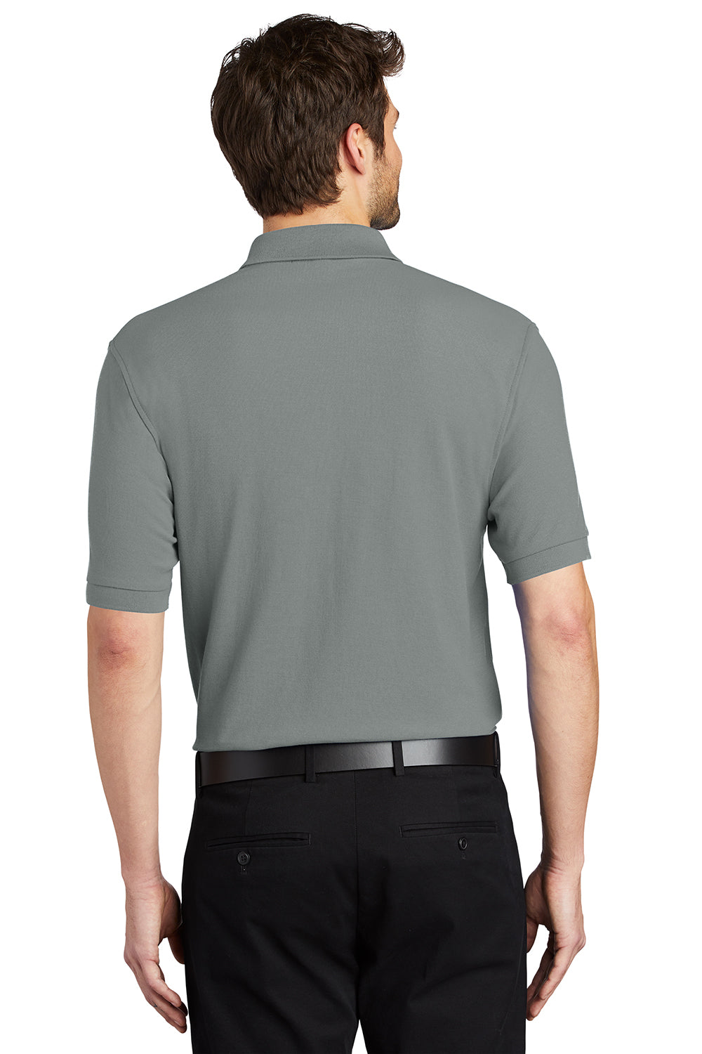 Port Authority K500/TLK500/K500ES Mens Silk Touch Wrinkle Resistant Short Sleeve Polo Shirt Cool Grey Model Back