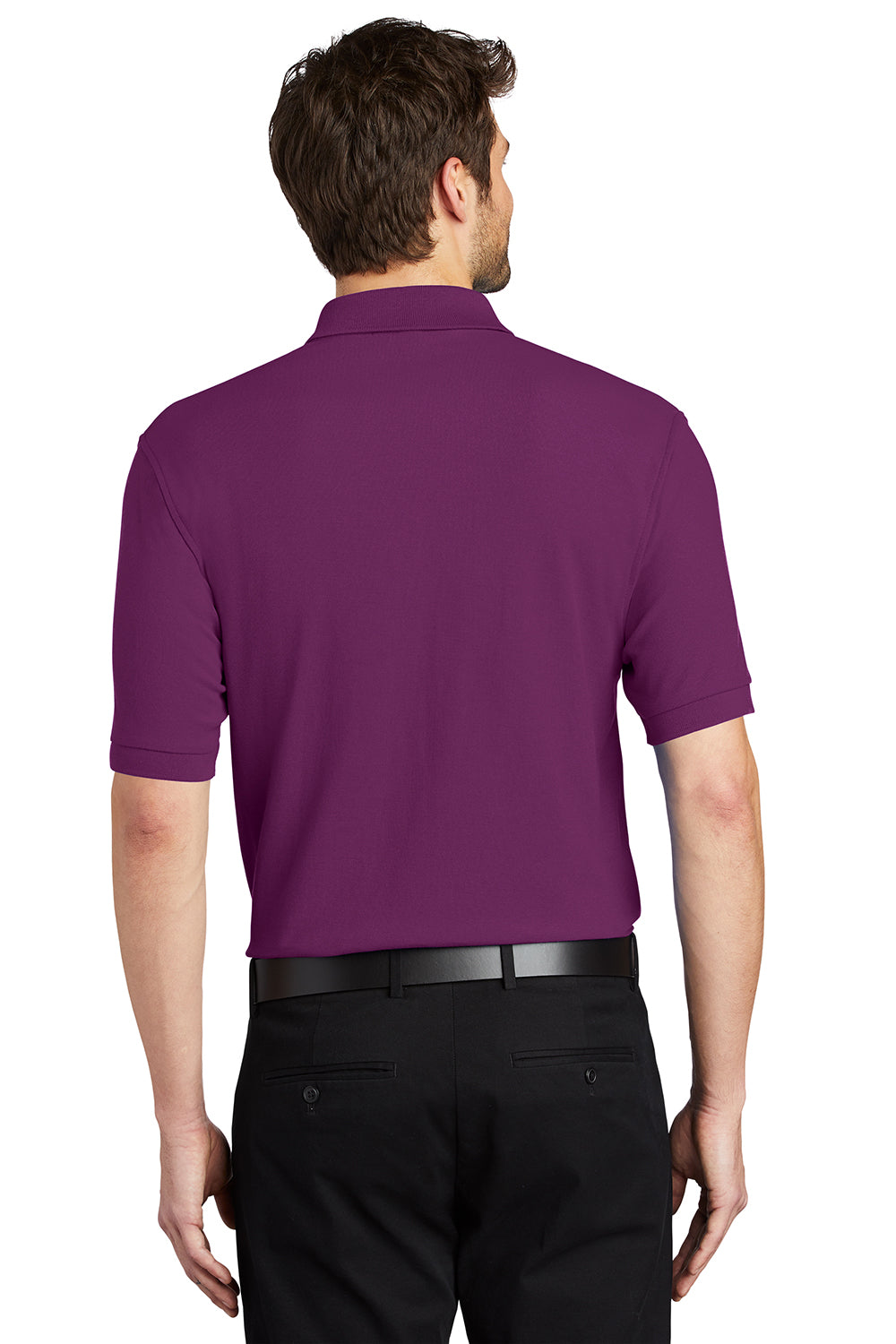 Port Authority K500/TLK500/K500ES Mens Silk Touch Wrinkle Resistant Short Sleeve Polo Shirt Deep Berry Purple Model Back