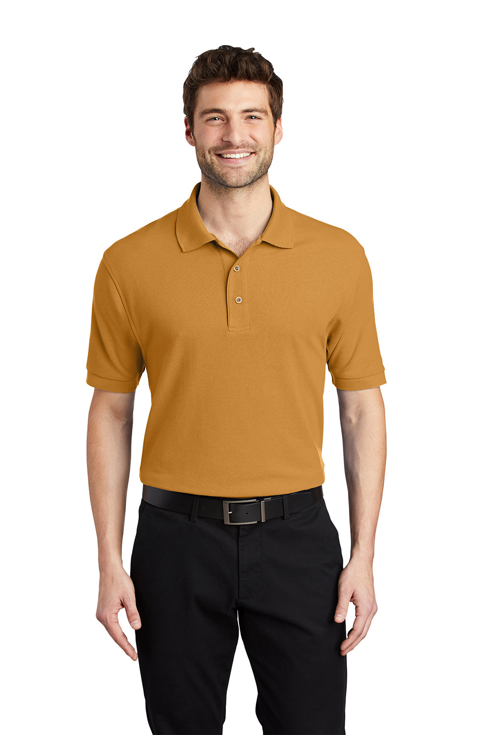 Port Authority K500/TLK500/K500ES Mens Silk Touch Wrinkle Resistant Short Sleeve Polo Shirt Gold Model Front