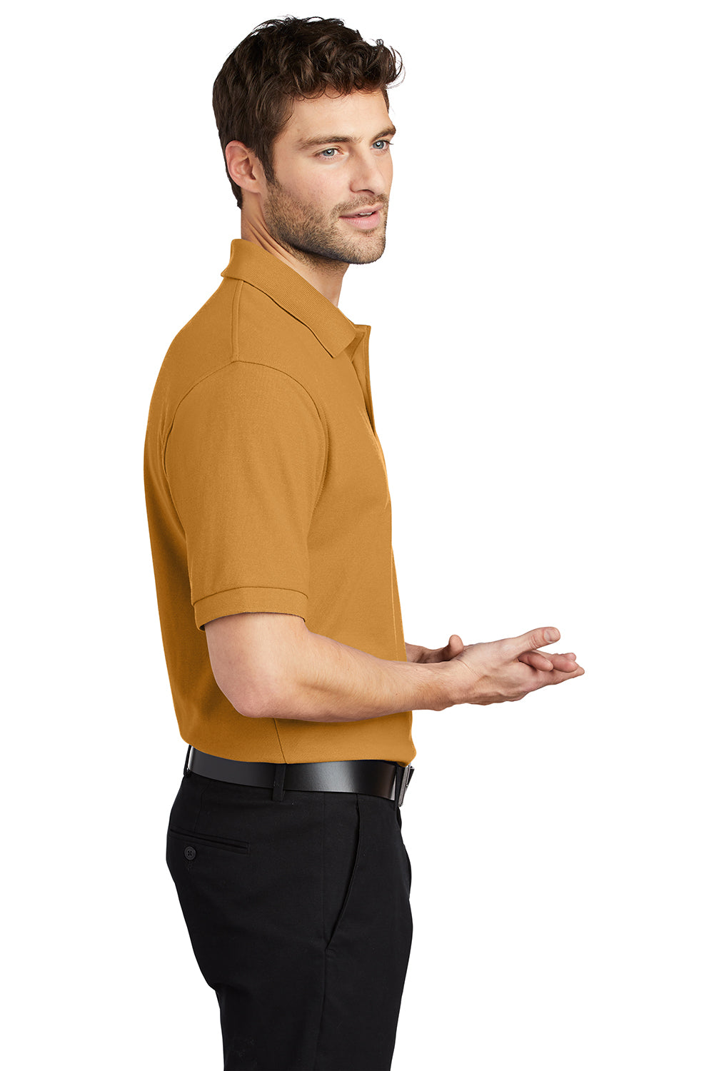 Port Authority K500/TLK500/K500ES Mens Silk Touch Wrinkle Resistant Short Sleeve Polo Shirt Gold Model Side