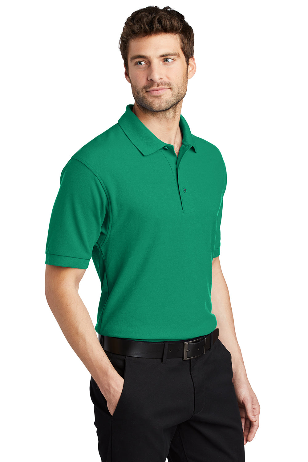 Port Authority K500/TLK500/K500ES Mens Silk Touch Wrinkle Resistant Short Sleeve Polo Shirt Kelly Green Model 3q