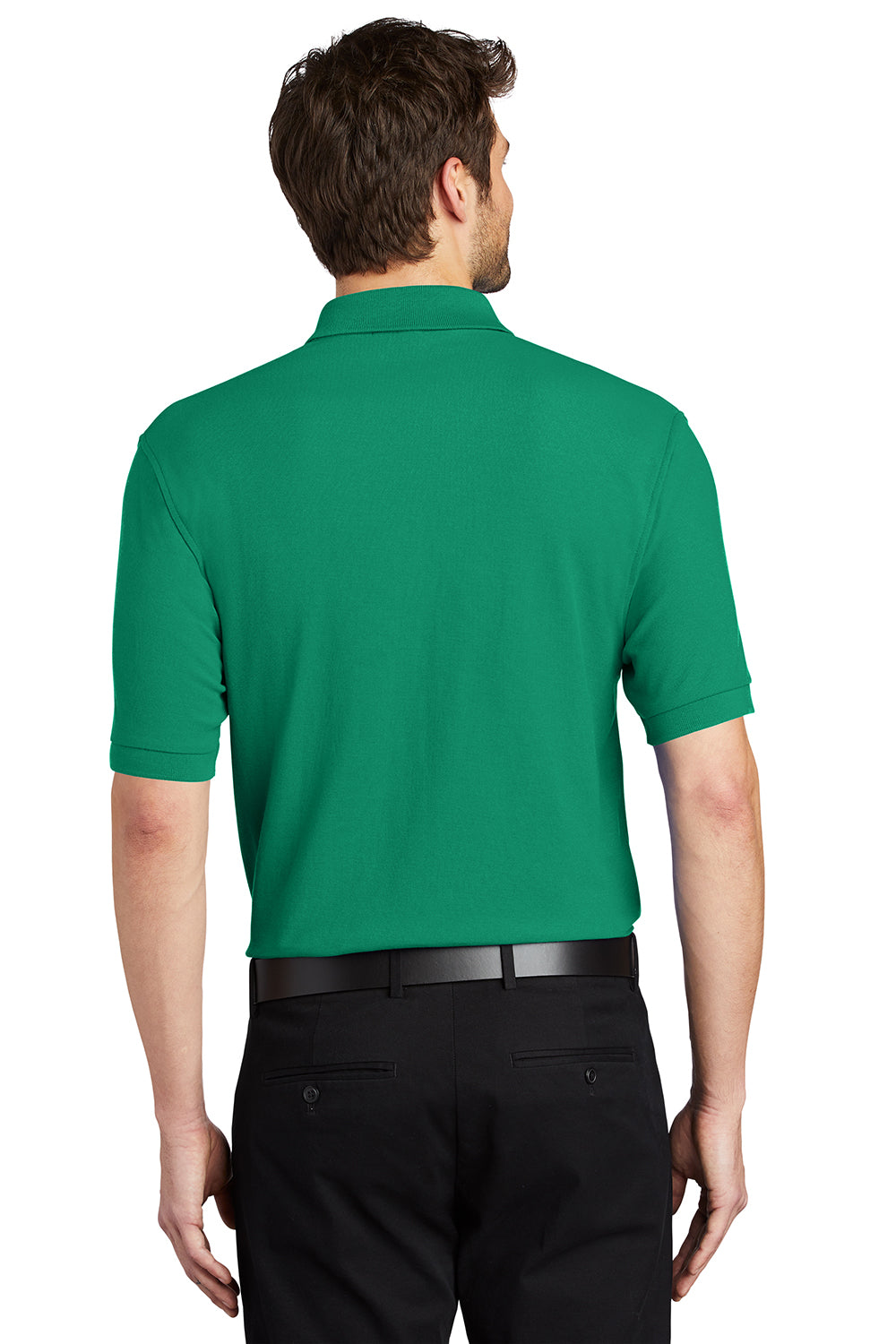 Port Authority K500/TLK500/K500ES Mens Silk Touch Wrinkle Resistant Short Sleeve Polo Shirt Kelly Green Model Back