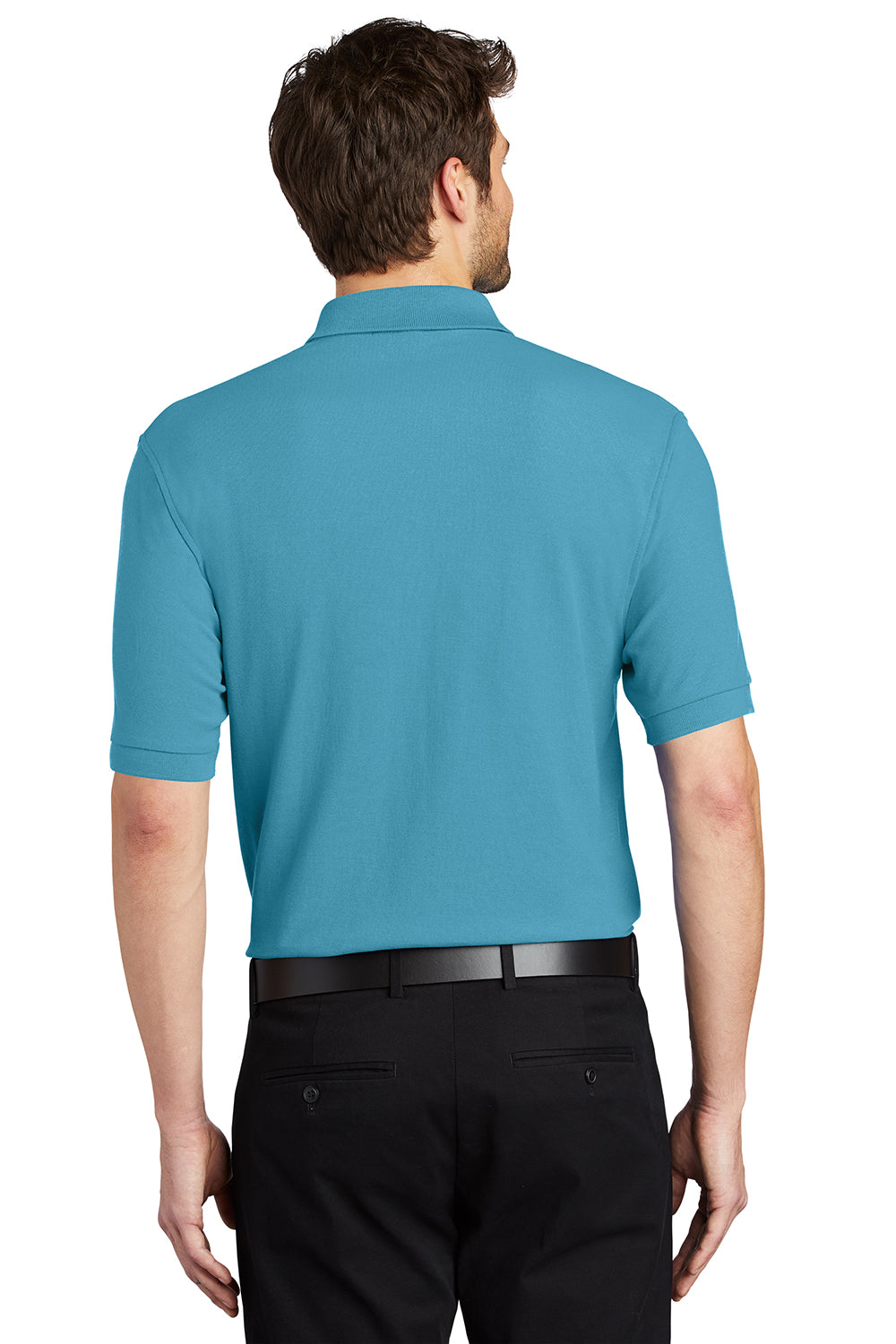 Port Authority K500/TLK500/K500ES Mens Silk Touch Wrinkle Resistant Short Sleeve Polo Shirt Maui Blue Model Back
