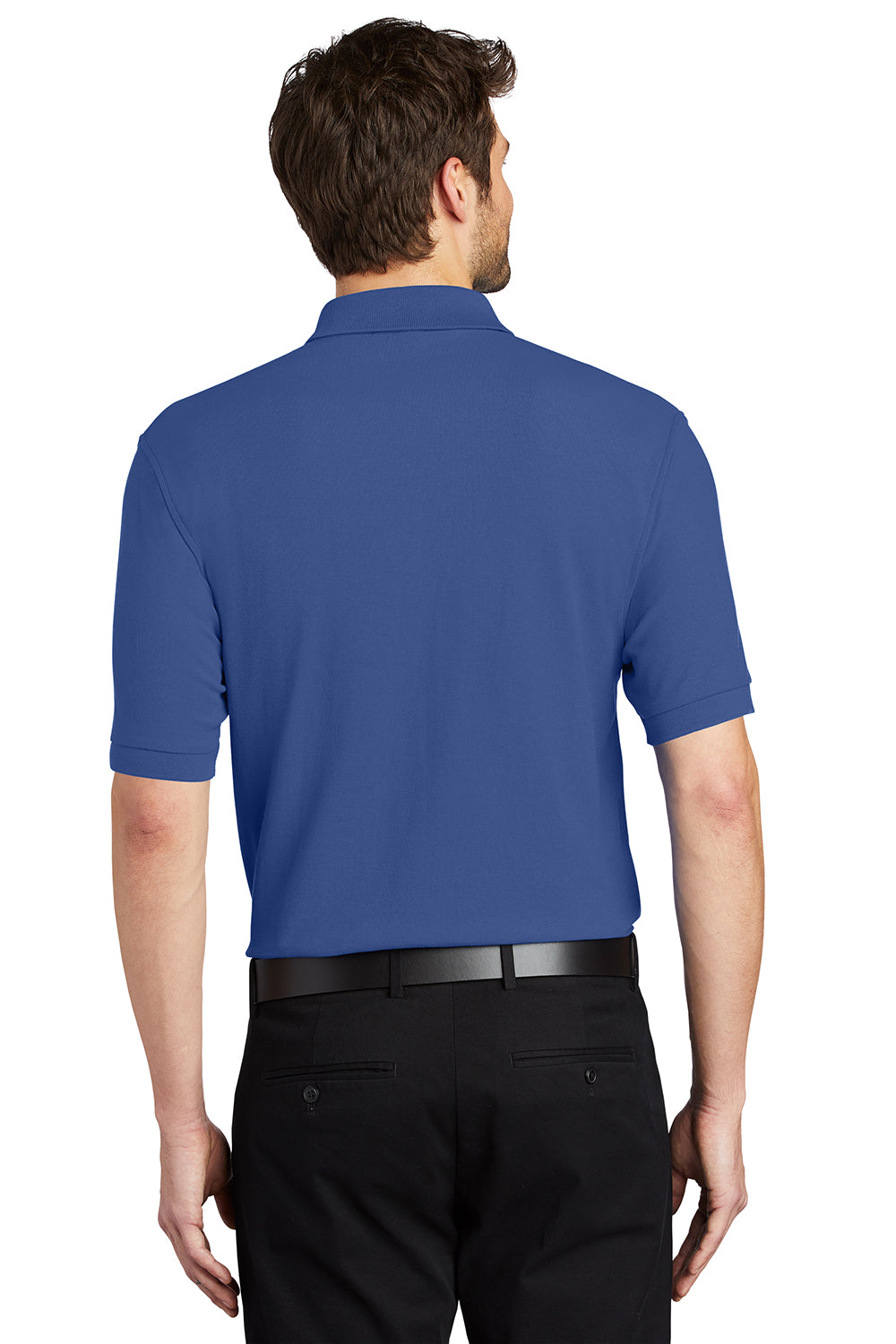Port Authority K500/TLK500/K500ES Mens Silk Touch Wrinkle Resistant Short Sleeve Polo Shirt Mediterranean Blue Model Back