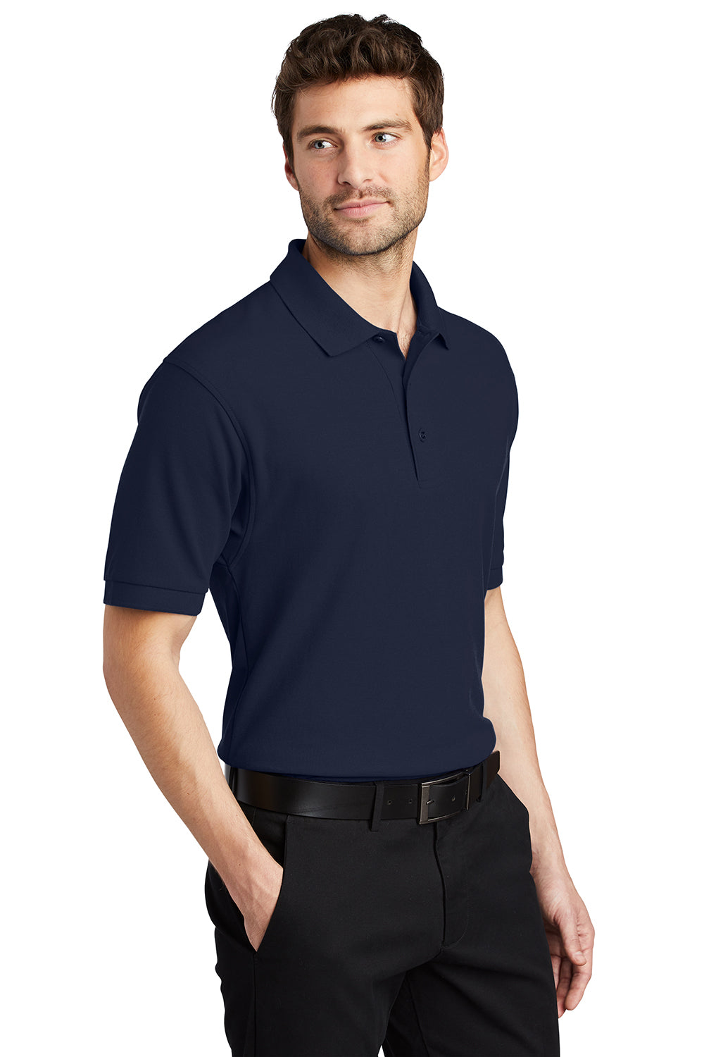 Port Authority K500/TLK500/K500ES Mens Silk Touch Wrinkle Resistant Short Sleeve Polo Shirt Navy Blue Model 3q