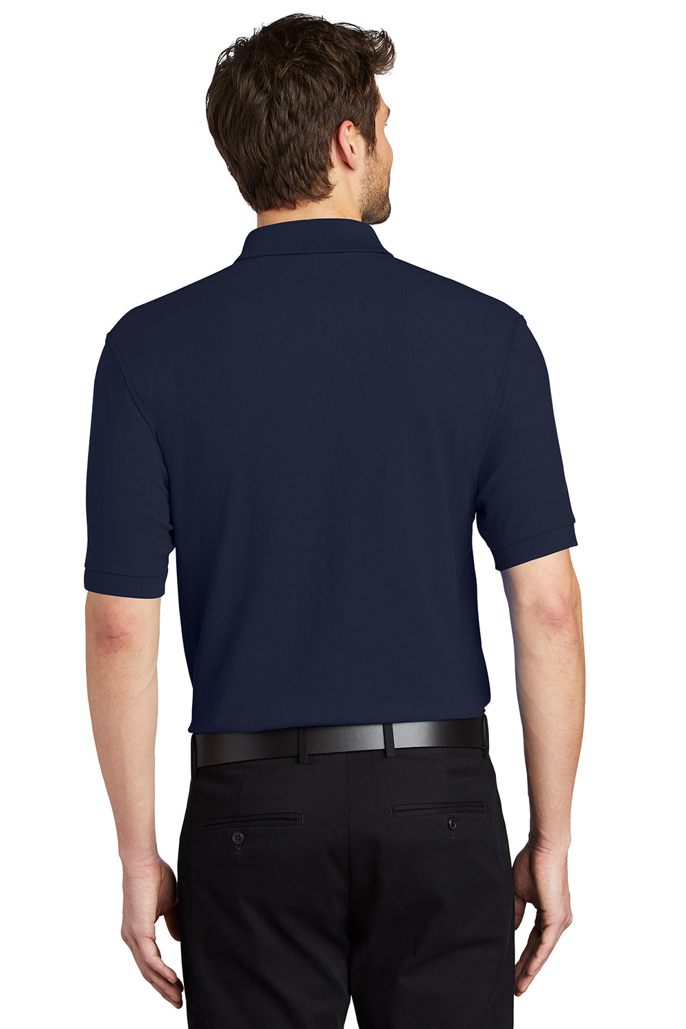 Port Authority K500/TLK500/K500ES Mens Silk Touch Wrinkle Resistant Short Sleeve Polo Shirt Navy Blue Model Back