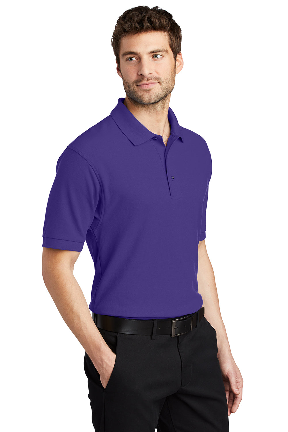 Port Authority K500/TLK500/K500ES Mens Silk Touch Wrinkle Resistant Short Sleeve Polo Shirt Purple Model 3q