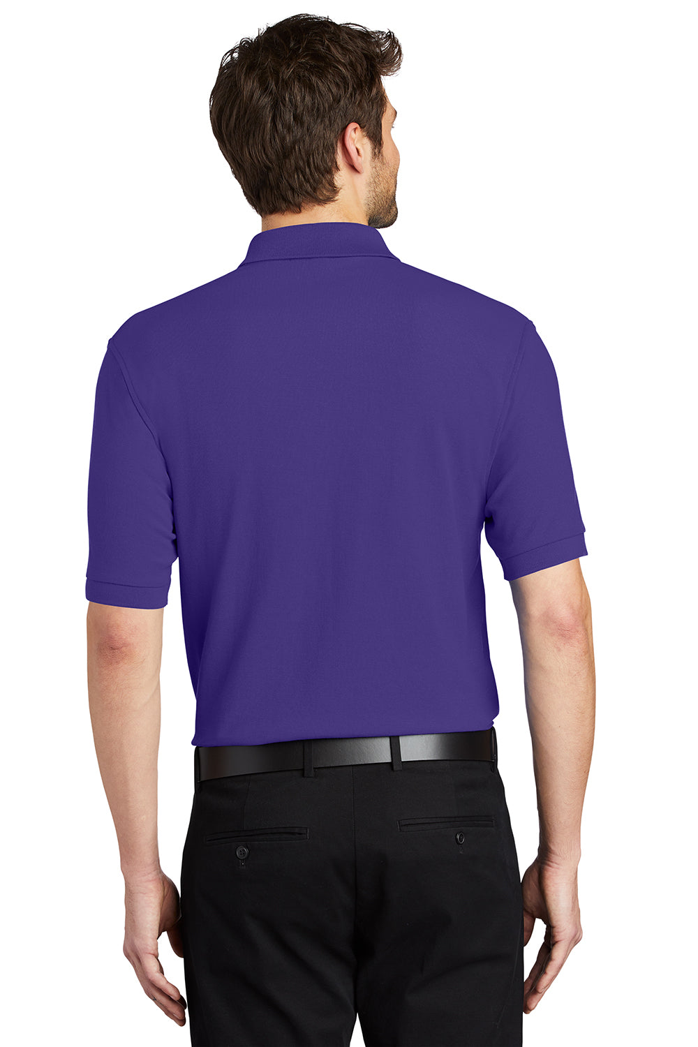 Port Authority K500/TLK500/K500ES Mens Silk Touch Wrinkle Resistant Short Sleeve Polo Shirt Purple Model Back