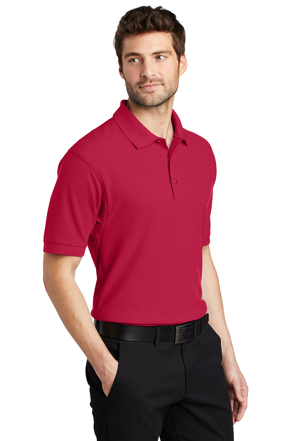 Port Authority K500/TLK500/K500ES Mens Silk Touch Wrinkle Resistant Short Sleeve Polo Shirt Red Model 3q