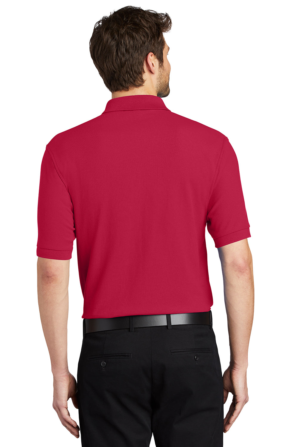 Port Authority K500/TLK500/K500ES Mens Silk Touch Wrinkle Resistant Short Sleeve Polo Shirt Red Model Back
