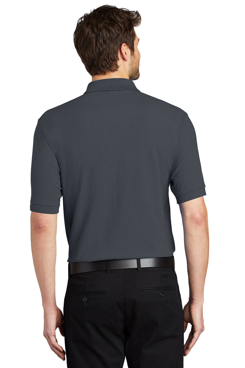 Port Authority K500/TLK500/K500ES Mens Silk Touch Wrinkle Resistant Short Sleeve Polo Shirt Steel Grey Model Back
