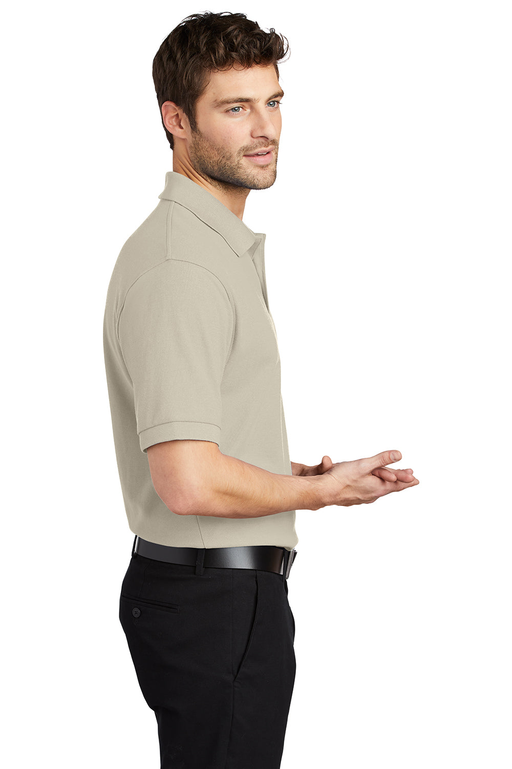 Port Authority K500/TLK500/K500ES Mens Silk Touch Wrinkle Resistant Short Sleeve Polo Shirt Stone Model Side