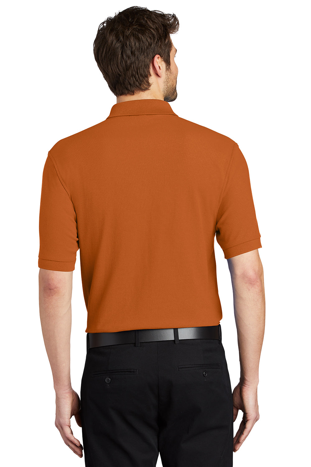 Port Authority K500/TLK500/K500ES Mens Silk Touch Wrinkle Resistant Short Sleeve Polo Shirt Texas Orange Model Back