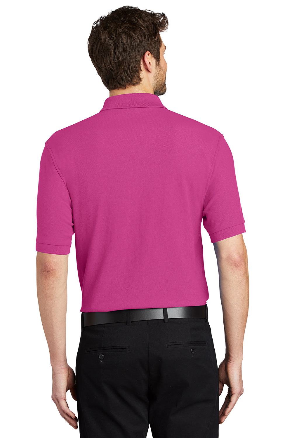 Port Authority K500/TLK500/K500ES Mens Silk Touch Wrinkle Resistant Short Sleeve Polo Shirt Tropical Pink Model Back