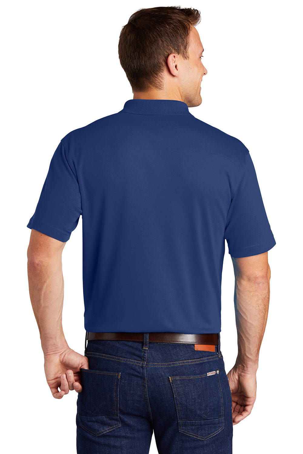 Port Authority K5200 Mens Silk Touch Performance Moisture Wicking Short Sleeve Polo Shirt Royal Blue Model Back