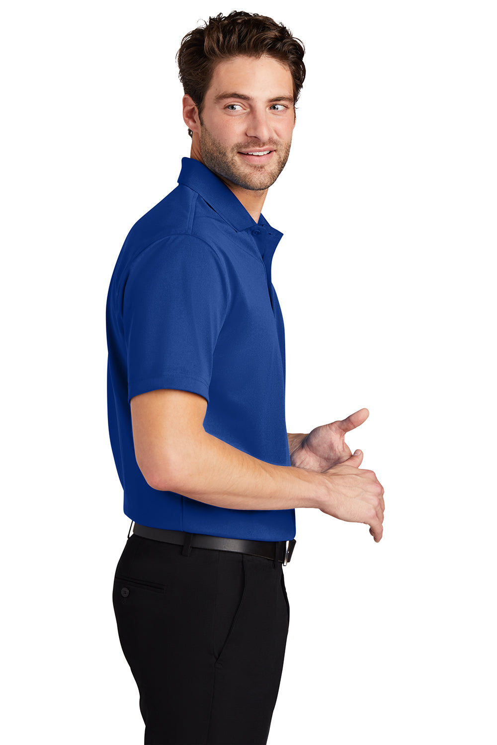 Port Authority K527/TLK527 Mens Tech Moisture Wicking Short Sleeve Polo Shirt Bright Royal Blue Model Side