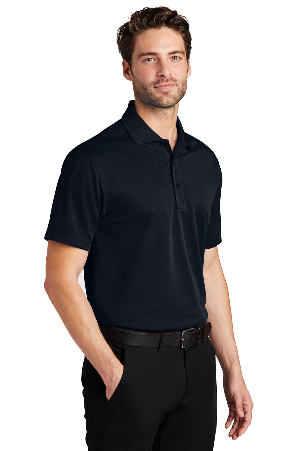 Port Authority K527/TLK527 Mens Tech Moisture Wicking Short Sleeve Polo Shirt Dark Navy Blue Model 3q