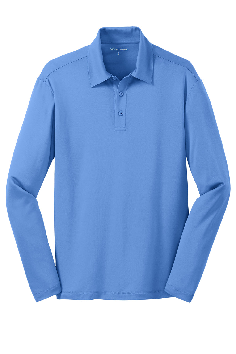 Port Authority K540LS Mens Silk Touch Performance Moisture Wicking Long Sleeve Polo Shirt Carolina Blue Flat Front