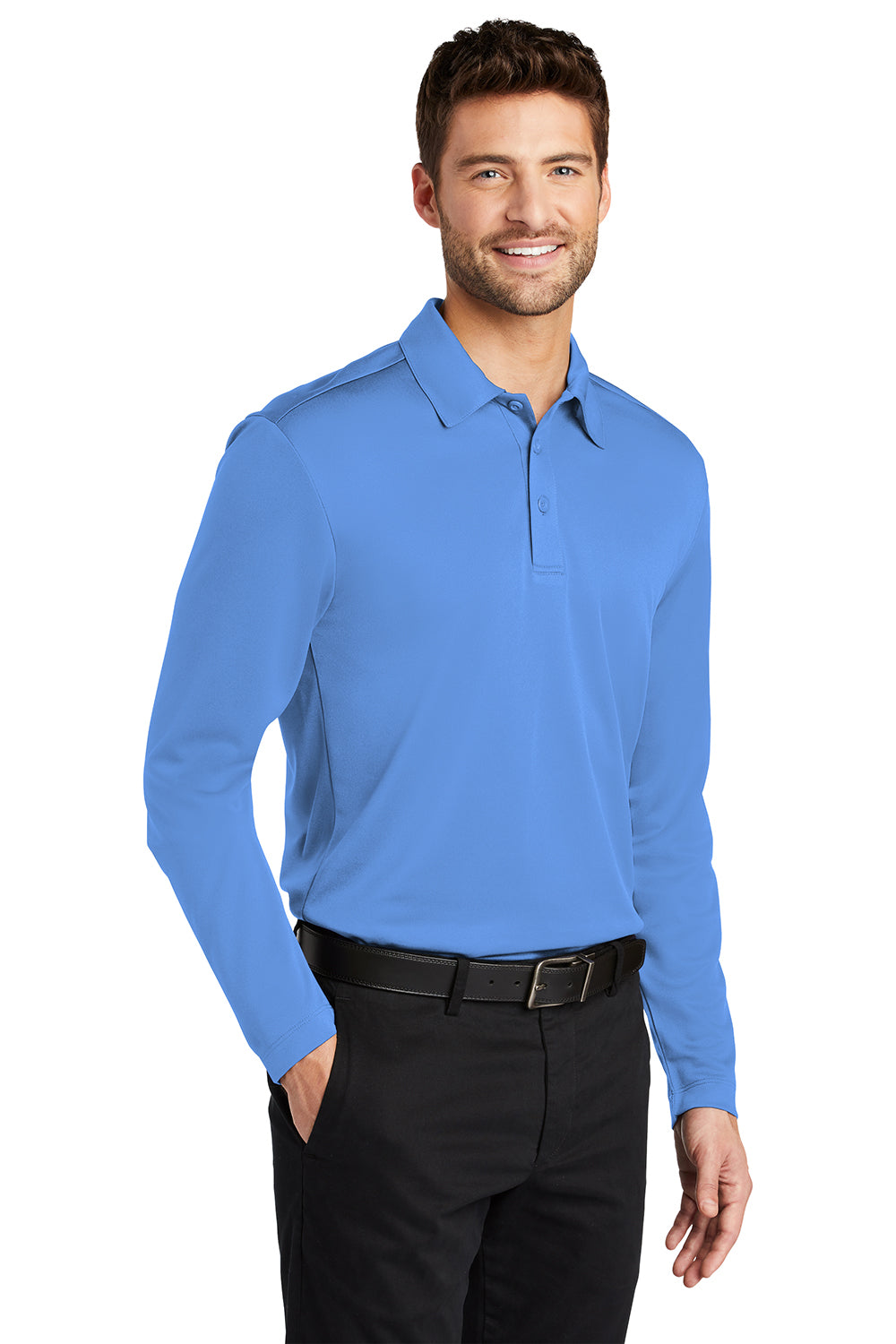 Port Authority K540LS Mens Silk Touch Performance Moisture Wicking Long Sleeve Polo Shirt Carolina Blue Model 3q