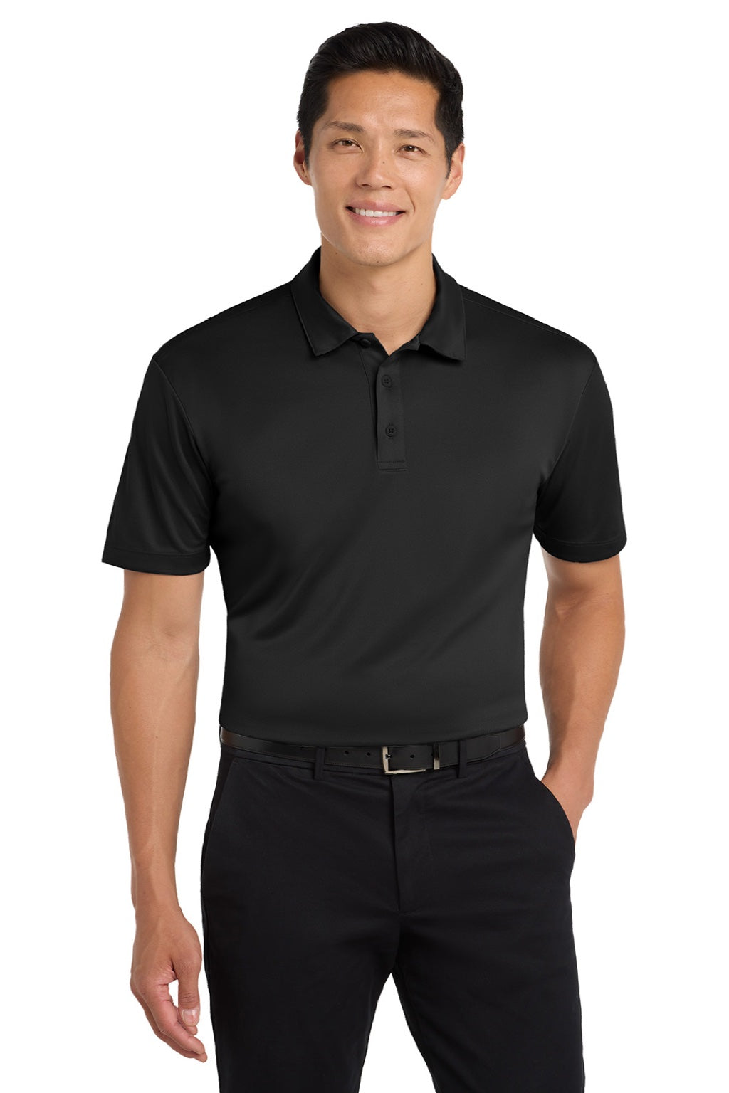Port Authority K540/TLK540 Mens Silk Touch Performance Moisture Wicking Short Sleeve Polo Shirt Black Model Front