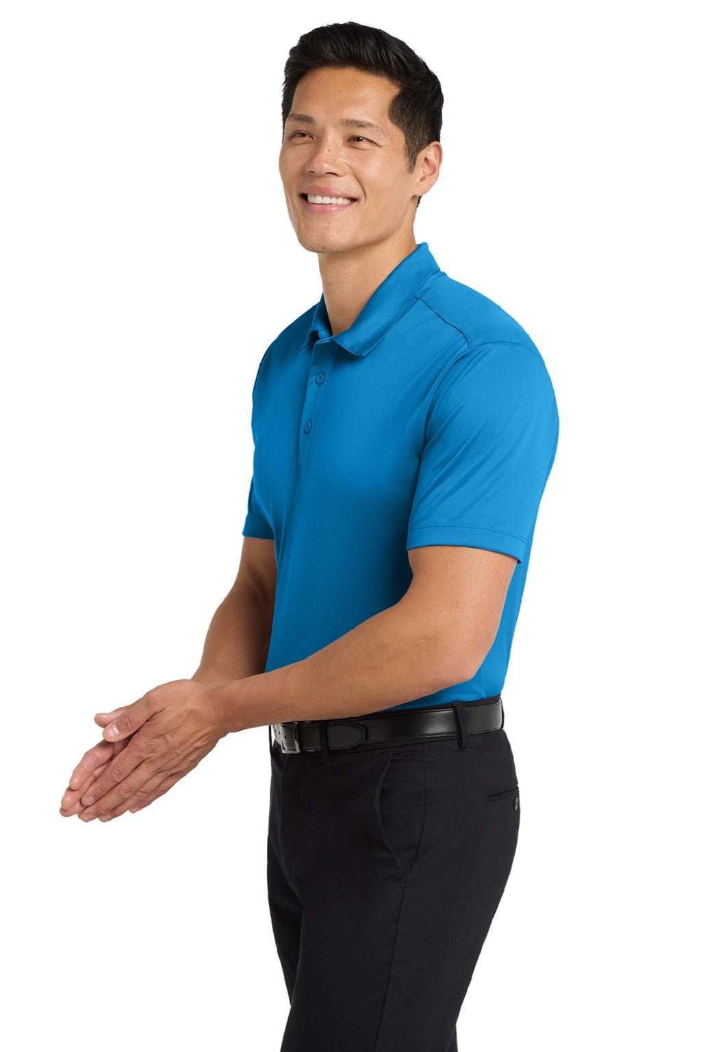 Port Authority K540/TLK540 Mens Silk Touch Performance Moisture Wicking Short Sleeve Polo Shirt Brilliant Blue Model Side
