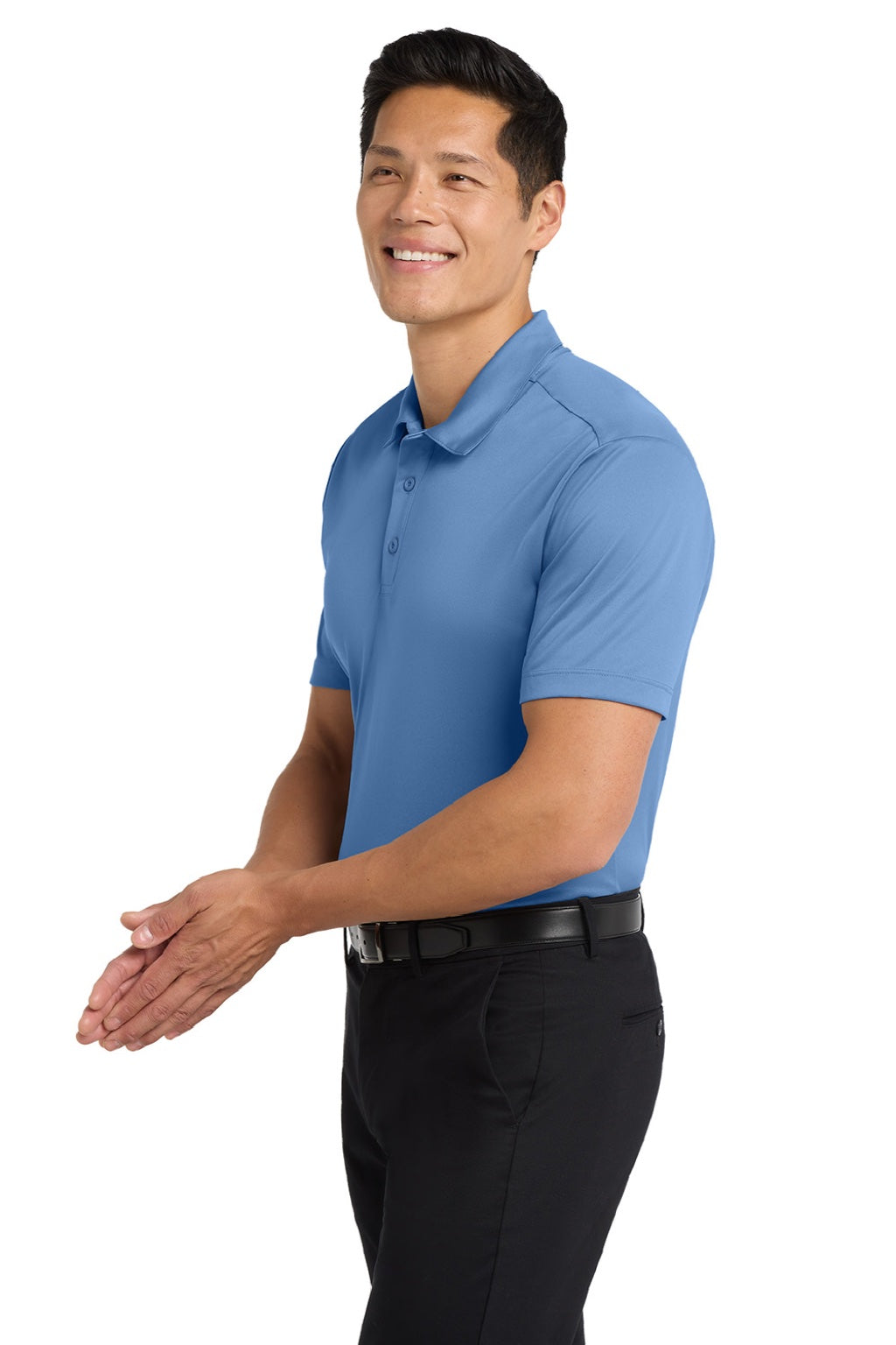 Port Authority K540/TLK540 Mens Silk Touch Performance Moisture Wicking Short Sleeve Polo Shirt Carolina Blue Model Side