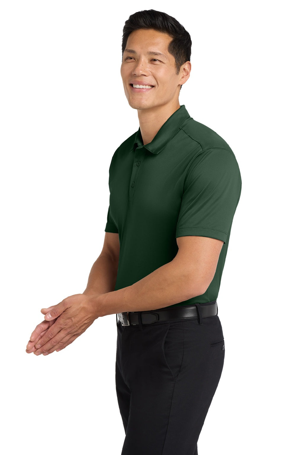 Port Authority K540/TLK540 Mens Silk Touch Performance Moisture Wicking Short Sleeve Polo Shirt Dark Green Model Side