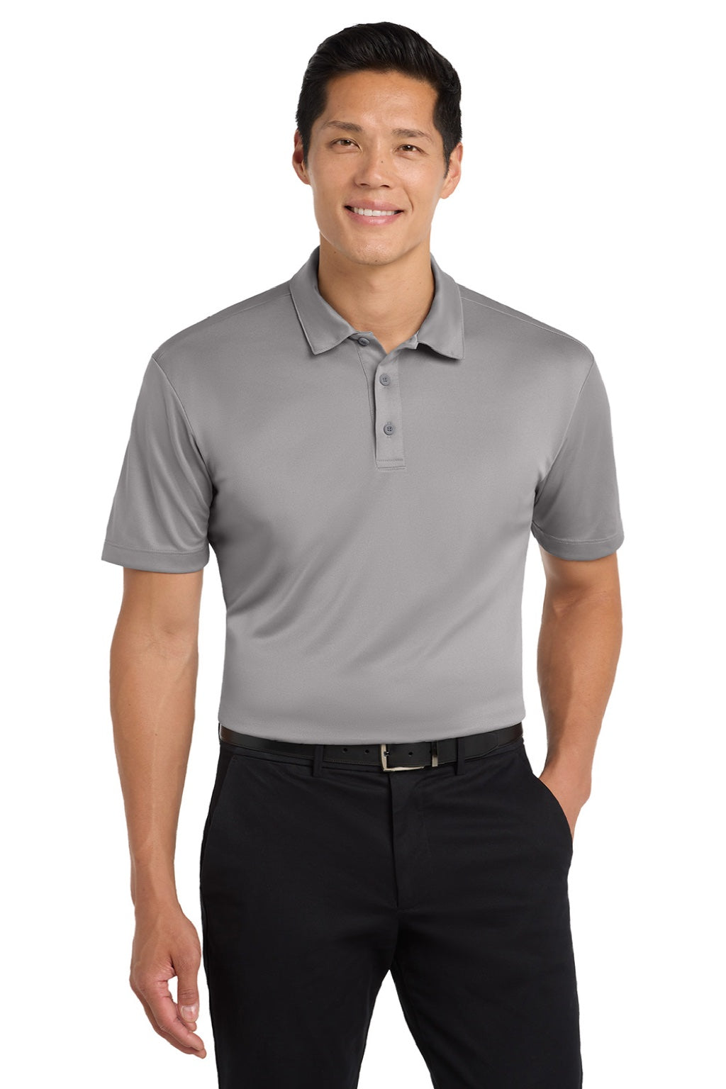 Port Authority K540/TLK540 Mens Silk Touch Performance Moisture Wicking Short Sleeve Polo Shirt Gusty Grey Model Front