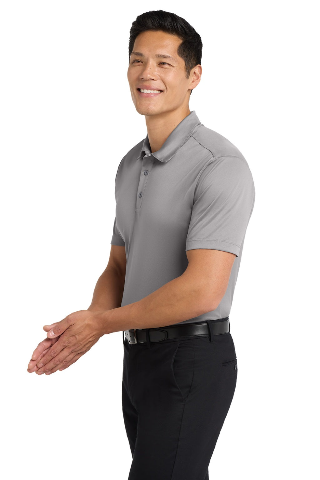 Port Authority K540/TLK540 Mens Silk Touch Performance Moisture Wicking Short Sleeve Polo Shirt Gusty Grey Model Side