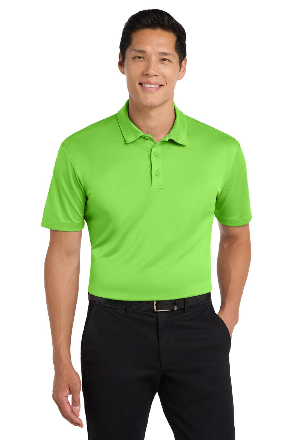 Port Authority K540/TLK540 Mens Silk Touch Performance Moisture Wicking Short Sleeve Polo Shirt Lime Green Model Front