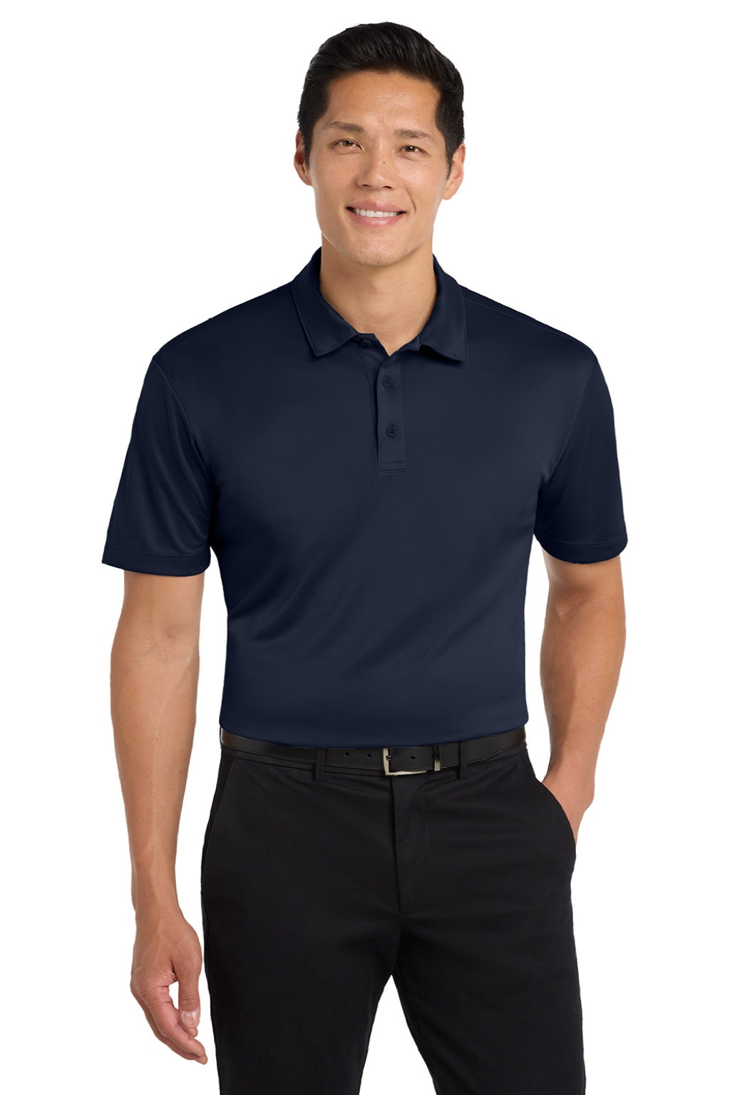 Port Authority K540/TLK540 Mens Silk Touch Performance Moisture Wicking Short Sleeve Polo Shirt Navy Blue Model Front