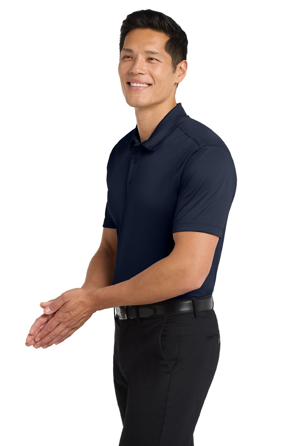 Port Authority K540/TLK540 Mens Silk Touch Performance Moisture Wicking Short Sleeve Polo Shirt Navy Blue Model Side