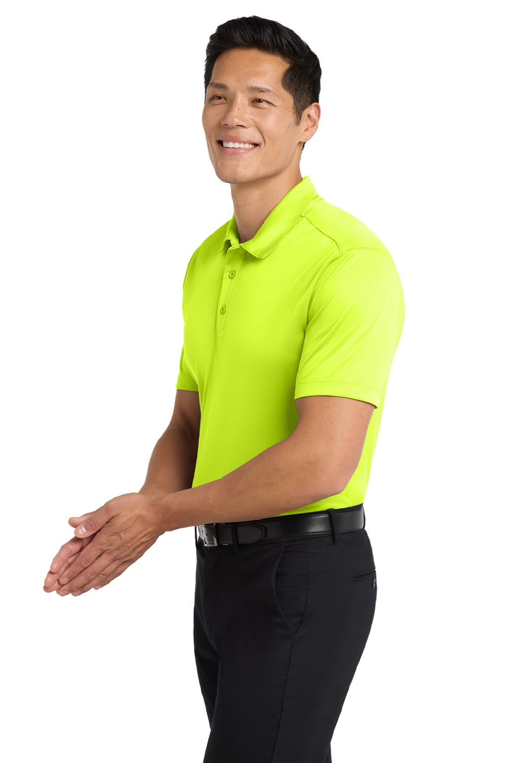 Port Authority K540/TLK540 Mens Silk Touch Performance Moisture Wicking Short Sleeve Polo Shirt Neon Yellow Model Side